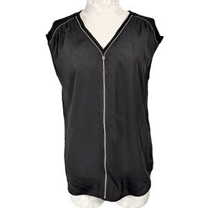 Rock and Republic Black Satin Zipper Front Black Sleeveless Blouse Small